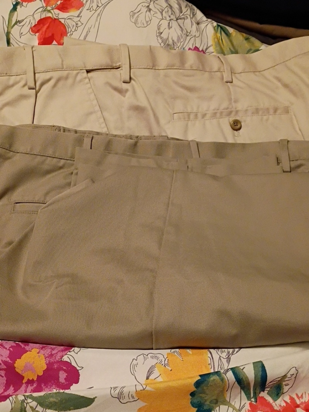 2 Pair...Izod Men's Pleated Chinos 1 Light Beige. 1 Light Tan. *GUC*